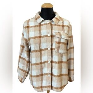 Cat & Jack Girls Tan Plaid Shacket Flannel Jacket Size L 10/12